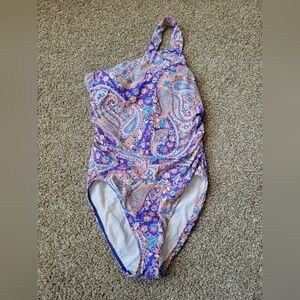 Ralph Lauren Purple Paisley One Shoulder Swim Suit Size 10